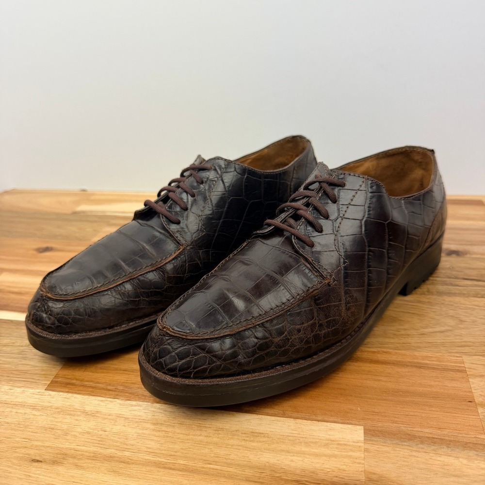 Ralph Lauren Womens Dark Brown Crocodile Embossed Leather Derby Shoes Size 9
